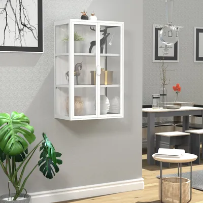 Produktbild von VCM Glasvitrine hängend | Vitrine Glas mit ESG-Sicherheitsglas | Maße ca. 95 x B. 60 x T. 35 cm | Hängevitrine Glas | Modern und platzsparend | Glas Vitrinenschrank - Flokas L