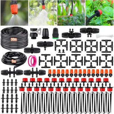 Image de Système d'irrigation pour jardin, comprenant 185 pièces, 30 mètres de tuyau et 5 mètres d'accessoires pour l'irrigation goutte à goutte