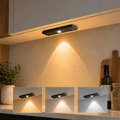 Obrázek produktu pro 20cm LED podstavitelné světlo s pohybovým senzorem, nabíjecí, s funkcí stmívání, 3 barvy světla, kuchyňské světlo, osvětlení skříněk, černé barvy