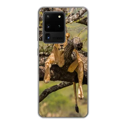 Produktbild von MuchoWow® Handyhülle Schutzhülle Hülle für Samsung Galaxy S20 Ultra Löwe - Baum - Braun Silikon Softcase Handy Hülle - Karteninhaber