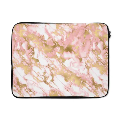 Produktbild von MuchoWow® Laptop Hülle 17 Zoll Laptoptasche Marmor - Rosa - Gold - Muster - Zipper - Schutzabdeckung