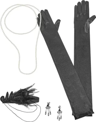 Immagine prodotto di set di accessori anni '20 da donna 7 pezzi nero - taglia unica