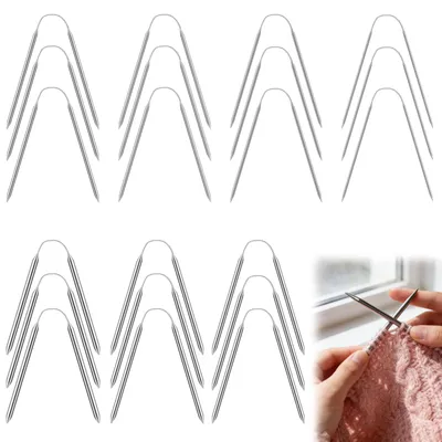 Image de Ensemble d'aiguilles circulaires en acier inoxydable - 21 pièces - Pour tricoter des chaussettes - Longueur : 23 cm