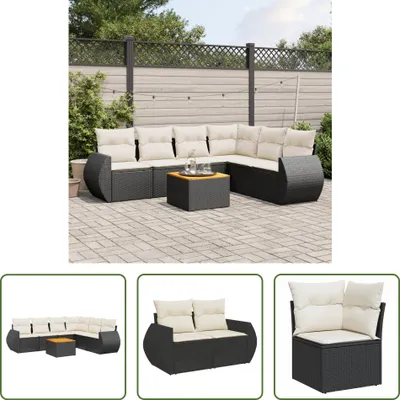 Produktbild von The Living Store 7-tlg. Garten-Sofagarnitur mit Kissen Schwarz Poly Rattan