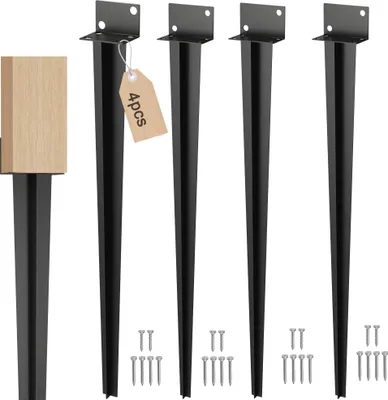 Obrázek produktu pro XMTECH zemní pouzdro pro dřevěné sloupky 60 x 700 mm, podpěra sloupku ve tvaru L, zahradní zemní pouzdro - černě lakované (4 kusy)