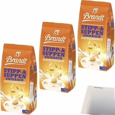 Produktbild von Brandt Stipp und Suppen Zwieback 3er Pack (3x400g Packung) + usy Block