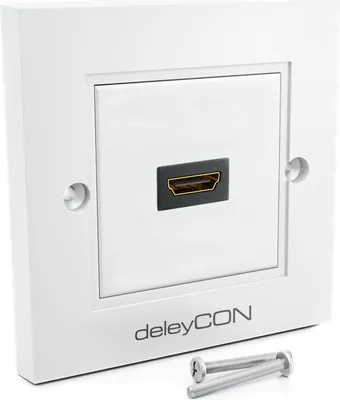 Produktbild von deleyCON 1x HDMI Dose Wanddose 1x Port Unterputz Montage - EARC, High Speed, 4K/8K FULL HD Support - für TV, PS5, Soundbar, Dolby, HiFi - 80x80mm - Weiß