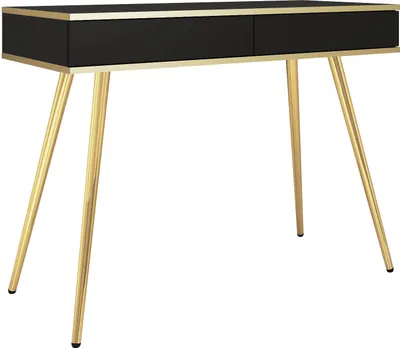 Produktbild von Schwarzer Schminktisch mit goldenen Beinen und goldenen Akzenten, 102x79x50 cm