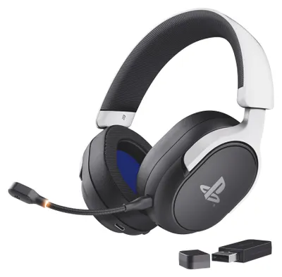 Zdjęcie produktu dla GXTrust 499BW Forta – bezprzewodowy zestaw słuchawkowy do gier, oficjalnie licencjonowany dla PlayStation 5, niskie opóźnienie, odbiornik USB 2,4 GHz, przetworniki 50 mm, 55 godzin pracy