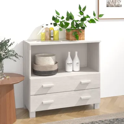 Produktbild von "Rabatt" Mehrzweckschrank/Vitrine/Sideboard - Modernes Design - HAMAR Weiß 85x35x80 cm Massivholz Kiefer - Kommoden CC14014