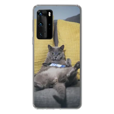 Produktbild von MuchoWow® Handyhülle Schutzhülle Hülle für Huawei P40 Pro Katze - Bank - Faule Silikon Softcase Handy Hülle - Schutz