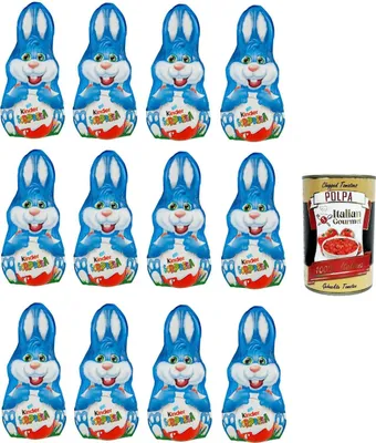 Produktbild von Kinder Sorpresa Figura cava Coniglio Lui Surprise Hohlfigur Rabbit Him 12x75 g+ Italian Gourmet polpa 400g