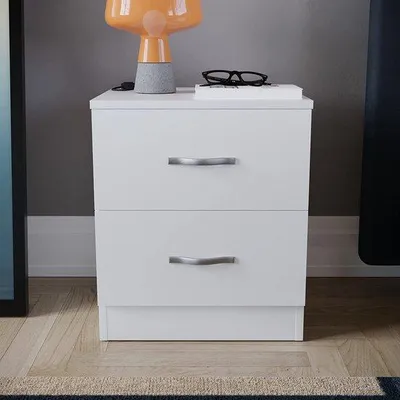 Image de Table de chevet à 2 tiroirs avec poignées en métal - Meubles de chambre à coucher