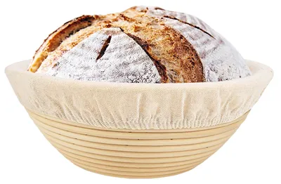 Gärkorb-Set, 23 cm rund, aus Naturrattan, Brotbackhilfe