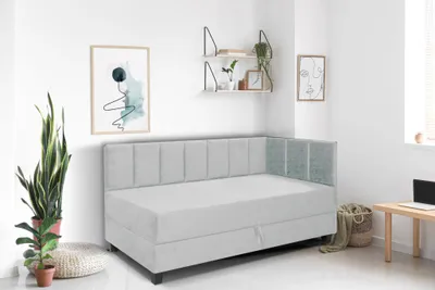 Produktbild von Jugendbett Einzelbett Eryk Boxspringbett mit Matratze Kinderbett Bettkasten 100 x 200 cm Rechts Paris 160 - hellgrau