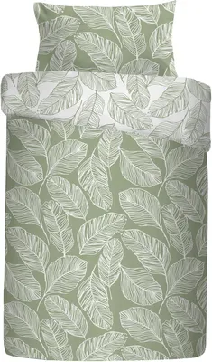 Productafbeelding van Dekbedovertrekset 140x200 cm - Bladerdessin - Omkeerbaar - Groen