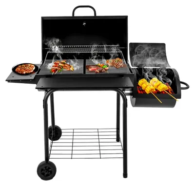 Produktbild von Grillwagen Holzkohlegrill 147 x 70 x 126 cm Freistehend für den Außenbereich Campingofen Gartengrill mit Thermometer und Holzkohle-Aschebox