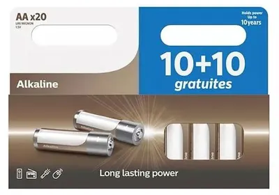 Zdjęcie produktu dla 20 sztuk alkalicznych baterii AA/LR6 o 30% dłuższej żywotności, idealnych do urządzeń