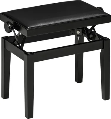 Produktbild von HOMCOM Stołek do pianina Ławka do pianina z regulacją wysokości i skórzaną poduszką Ławka do pianina imitacja skóry Drewno kauczukowe Czarny 63 x 33 x 45-56 cm