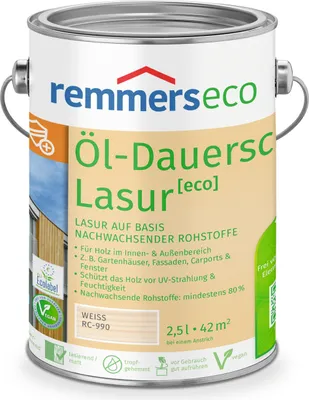 Produktbild von Remmers Öl-Dauerschutz-Lasur [eco] weiß (RC-990) 2,5 l, Holzlasur aussen