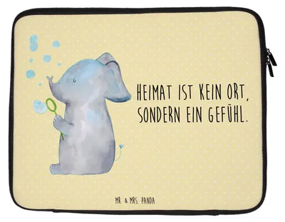 Produktbild von Mr. & Mrs. Panda Hülle Laptop Elefant Seifenblasen 33 x 42 cm - Gelb Pastell - Geschenk, Lustige Sprüche, Liebe, Tasche, Laptophülle, Elefanten, Sleeve, Laptoptasche