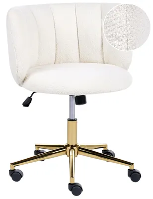 Produktbild von BELIANI Bürostuhl Weiß Bouclé Gepolstert Gesteppt Höhenverstellbar Drehbar mit Rollen Wippfunktion ohne Armlehnen Retro Drehstuhl für Homeoffice