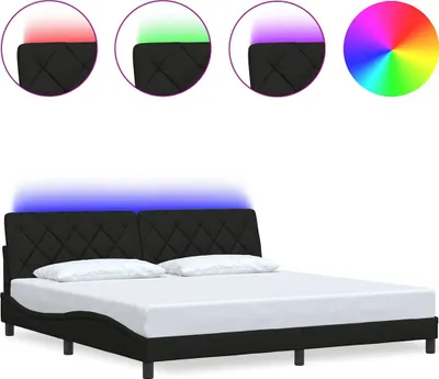Productafbeelding van vidaXL Bedframe met LED-verlichting, zonder matras, zwart, 200x200 cm, stof