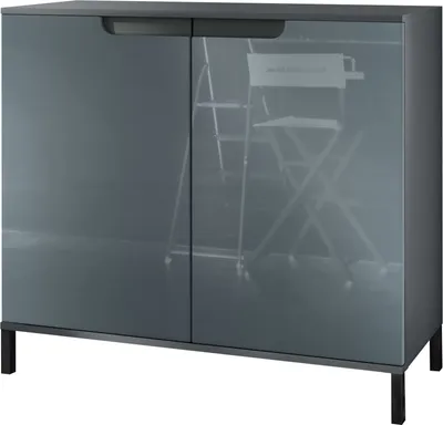 Produktbild von Vladon Kommode Sylt V3, Moderner Küchenschrank mit 2 großen Türen Anthrazit matt / Grau Hochglanz (92,5 x 83.5 x 35)