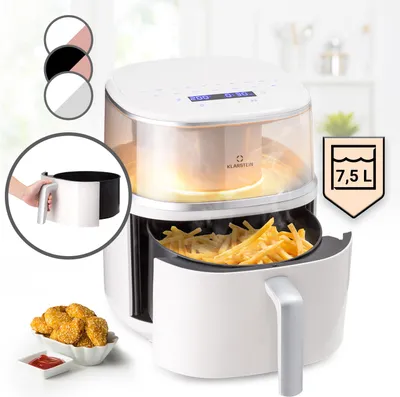 Image de Klarstein Friteuse Sans Huile avec Fonction Vapeur, Friteuse Air Chaud Air Fryer XL 1500W, Mini Friteuse Electrique Sans Huile, Airfryer 7.5L, Tactile, Minuterie, Température Réglable, 16 Programmes