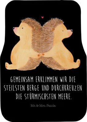 Produktbild von Mr. & Mrs. Panda Fußmatte Fürs Auto Igel händchenhaltend - Schwarz - Geschenk, PKW, Freundin, Liebe, Automatte, Verknallt, Love, Lieblingsmensch, Hochzeit, Autoteppich