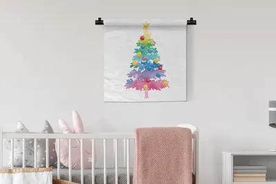 Produktbild von MuchoWow® Wandteppich Wandbehang Illustration - Weihnachten - Weihnachtsbaum 60x60 cm Tapisserie Dekoration Wandtuch - Dekorationen - Wand Decke