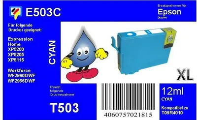 Produktbild von T503XL cyan TiDis Druckerpatrone mit 12ml Inhalt - ersetzt C13T09R24010