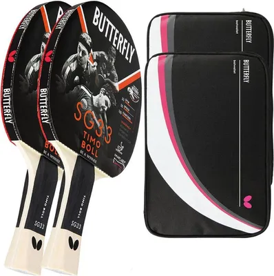 Produktbild von Butterfly 2x Timo Boll SG33 Tischtennisschläger + 2x Tischtennishülle Drive Case II