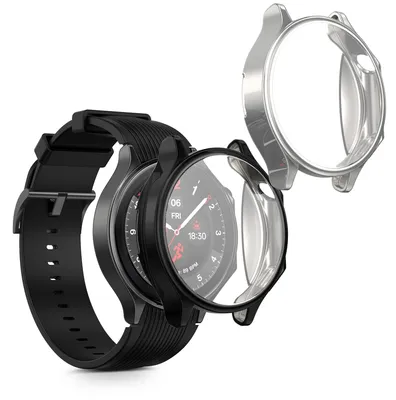 Produktbild von kwmobile 2x Silikon Hülle für OnePlus Watch 2 / OPPO Watch X Schutzhülle - Fullbody Display Cover Set aus Silikon - Schwarz Silber