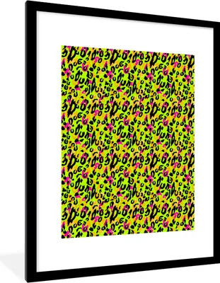 Produktbild von MuchoWow® Gerahmtes Poster Pantherdruck - Neon - Gelb - Rosa 60x80 cm - Poster mit Schwarzem Bilderrahmen Wandposter Rahmen Foto Bilder - Wohnzimmer - Dekorationen - Prämie