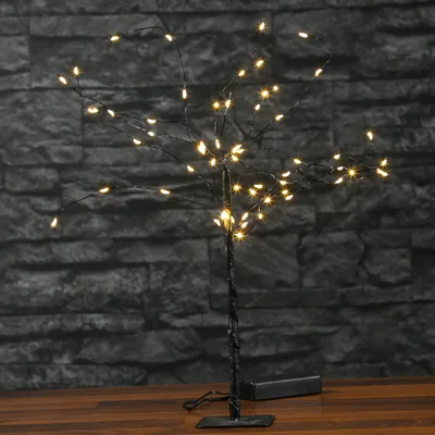 LED Baum Mini - Weidenbaum - Dekoleuchte - 60 warmweiße LED - Batteriebetrieb - schwarz
