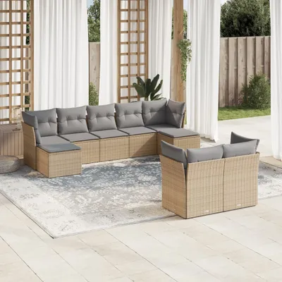 Produktbild von Möbel 9-tlg. Garten-Sofagarnitur mit Kissen Beige Poly Rattan 2024