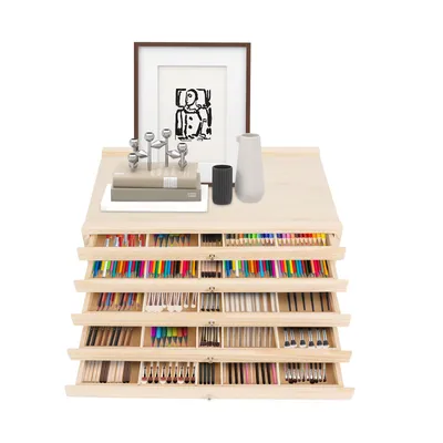 Produktbild von 2er Holz Aufbewahrungsbox Set mit 5 Schubladen für Organisation Sortieren Künstlerbedarf