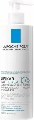 A product shot of a bottle of La Roche-Posay Lipikar Lait Urea 10% body lotion.