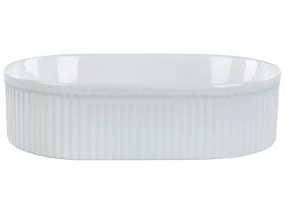 Produktbild von BELIANI Waschbecken Weiß Keramik Oval 49x31 cm Geriffelt ohne Überlauf Ablaufgarnitur Badezimmer Waschschale Waschtisch Aufsatzwaschbecken