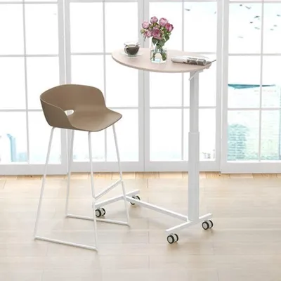 Image de Table d'appoint - Réglable - Rose et blanc - Table pour ordinateur portable avec roulettes - 74-108 cm