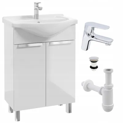 Produktbild von Stamar | Badezimmerschrank, Weiße Badschrank, mit Waschbecken und Armatur, 60 cm