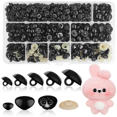 Productafbeelding van Knoopogen met veiligheidsogen – 430 stuks in 5 verschillende maten – knutselaccessoires voor knuffels – zwart