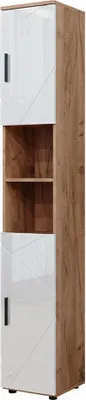 Produktbild von Badschrank Vicco Irma Weiß Hochglanz/Goldkraft Eiche 30 x 192 cm mit Türen, und offenen Fächern, Model 40511
