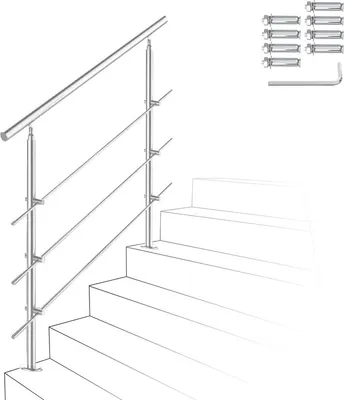 Produktbild von Treppengeländer 120cm 4 Querstreben Edelstahl Geländer und Handläufe Balkongeländer Aufmontage Treppe Brüstung Balkon Pflegeleicht Innen und Aussen Brüstung