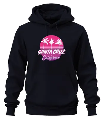 Produktbild von Santa Cruz California Palmen Retro Surfer Strand Küste Hoodie Kapuzenpullover, Navy, XL