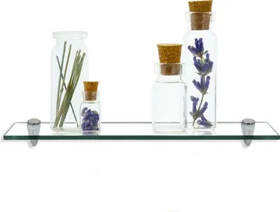 Immagine prodotto di Mensola in vetro Yakimz Mensola in vetro ideale per il bagno, la doccia e la decorazione moderna con supporto in acciaio inox 8 mm 60x10 cm in vetro trasparente