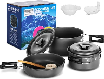 Produktbild von Camping Kochgeschirr Set Topf Bratpfanne Antihaft Leichte Stapelbare Aufbewahrungstasche Geeignet für 2-3 Personen Outdoor Utensilien