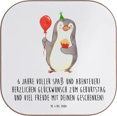 Produktbild von Mr. & Mrs. Panda Holzuntersetzer 6. Geburtstag Freude - Weiß - Geschenk, Coaster, Untersetzer für Gläser, gläseruntersetzer, Feiern, Happy Birthday, Alter, Spaß, Tassen
