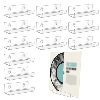 Immagine prodotto di 12 supporti trasparenti in vinile per dischi - Montaggio a parete per l'esposizione di CD/LP